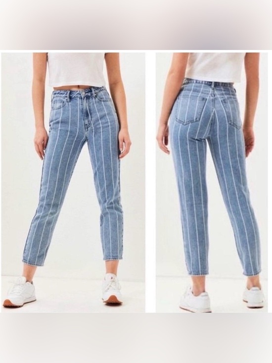 PacSun Denim - PacSun Mom Jeans Size 23 Blue White Striped High Rise Straight Leg Denim